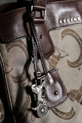 1980年代ヴィンテージ セリーヌ C マカダム キャンバス トートバッグ レトロ オールド フラワー キャリッジ キャンバス ハンドバッグ