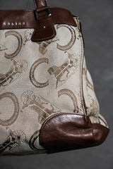 1980年代ヴィンテージ セリーヌ C マカダム キャンバス トートバッグ レトロ オールド フラワー キャリッジ キャンバス ハンドバッグ