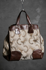 1980年代ヴィンテージ セリーヌ C マカダム キャンバス トートバッグ レトロ オールド フラワー キャリッジ キャンバス ハンドバッグ