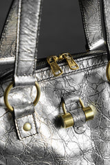 イヴ・サンローラン ミューズ レザー ショルダーバッグ YSL サンローラン シルバー クラック ロック バッファロー レザー ボウリングバッグ