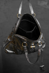 イヴ・サンローラン ミューズ レザー ショルダーバッグ YSL サンローラン シルバー クラック ロック バッファロー レザー ボウリングバッグ