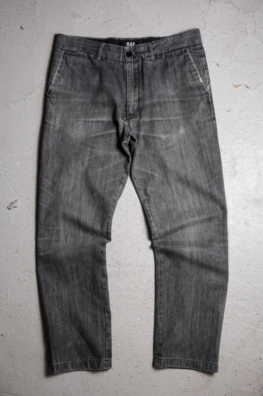 RAF by RAF Simons クロップド グレー デニム RAF ブランチ ライン ウォッシュド グレー デニム ジーンズ