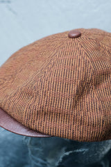 CALEE Cotton Wool Herringbone Newsboy Cap with Leather Brim 混紡羊毛人字紋拼接皮革報童帽 駝色 全新品