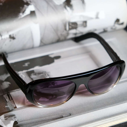 Vintage Black Flys Leather Sunglasses - Black