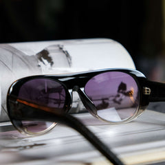 Vintage Black Flys Leather Sunglasses - Black