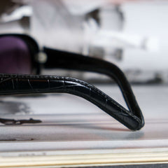 Vintage Black Flys Leather Sunglasses - Black