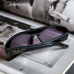 Vintage Black Flys Leather Sunglasses - Black