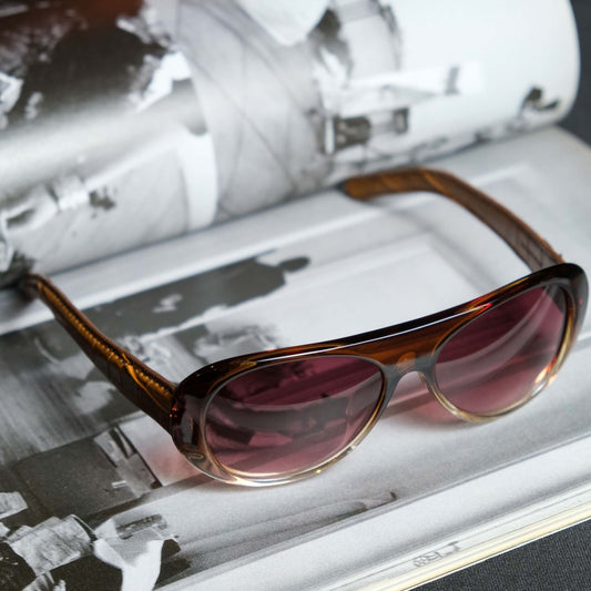 Vintage Black Flys Leather Sunglasses - Brown