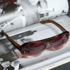 Vintage Black Flys Leather Sunglasses - Brown