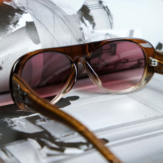 Vintage Black Flys Leather Sunglasses - Brown