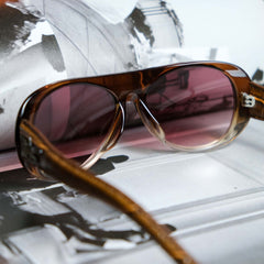 Vintage Black Flys Leather Sunglasses - Brown