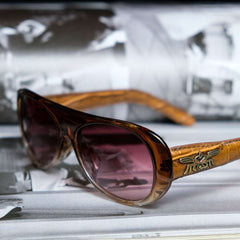 Vintage Black Flys Leather Sunglasses - Brown