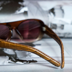 Vintage Black Flys Leather Sunglasses - Brown