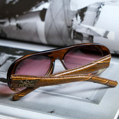 Vintage Black Flys Leather Sunglasses - Brown