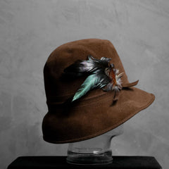 Vintage Wool Feather Fedora Hat Vintage Women's Wool Suede Wool Gentleman Hat Feather Decoration