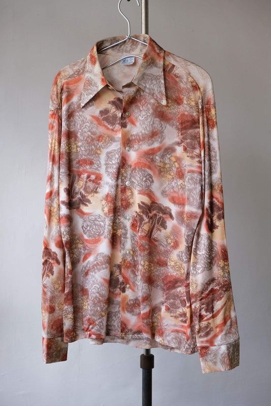70's Kmart Vintage All Over Print Disco Shirt Made in USA Vintage Disco Pointed Collar Shirt