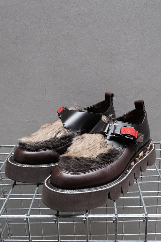 Hender Scheme Fur Strap Platform Shoes 磁吸釦毛料動物紋裝飾皮鞋