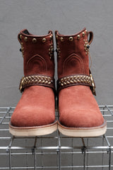 CALEE Studded Suede Leather Engineer Boots 酒紅色麂皮拼接牛皮鉚釘工程靴 Vibram底 日本製