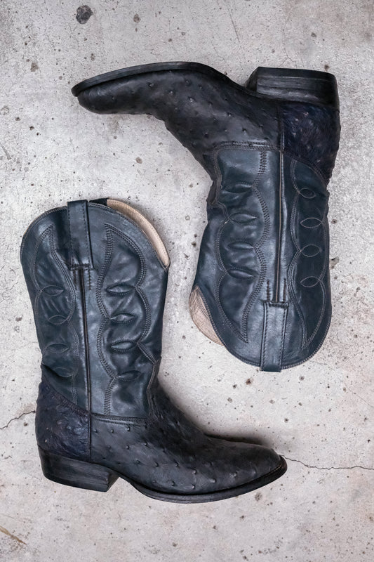 Vintage Gray Ostrich Leather Cowboy Boots 灰色鴕鳥皮尖頭牛仔靴