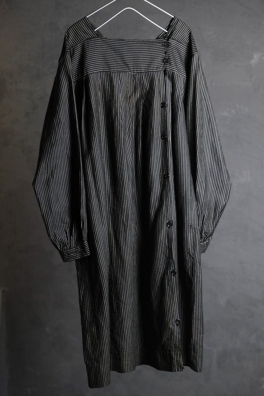 ヴィンテージ フレンチ 1940's コットン ストライプ ドレス フランス 40's ヴィンテージ コットン ロング ストライプ ブラウス/ドレス