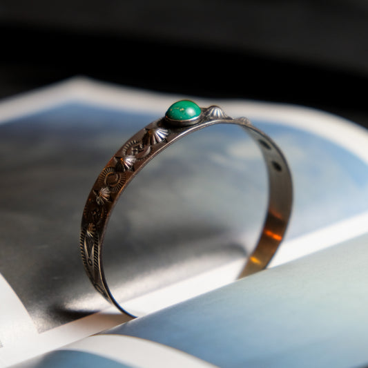 Vintage 30's Navajo Logs Turquoise Silver Bracelet Navajo Rotary Wood Turquoise Silver Bracelet