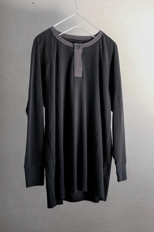 EYES&SINS WAFFLE HENLEY L/S TEE BLACK 吉豐重工 EYES&SINS 華夫格拼接亨利領長袖T 黑色