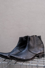 Distressed Side Zip Round Toe Leather Ankle Boots舊化刷色側拉鍊圓楦短靴 黑色