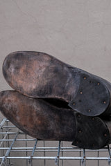 Distressed Side Zip Round Toe Leather Ankle Boots舊化刷色側拉鍊圓楦短靴 黑色