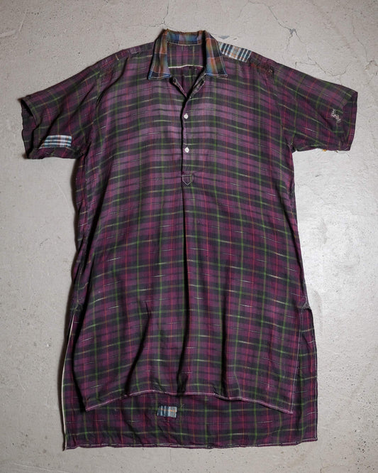 Vintage French Smock Patchwork Check Workshirt 50年代縫補格紋工作襯衫