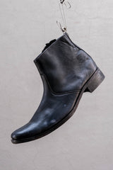 Distressed Side Zip Round Toe Leather Ankle Boots舊化刷色側拉鍊圓楦短靴 黑色