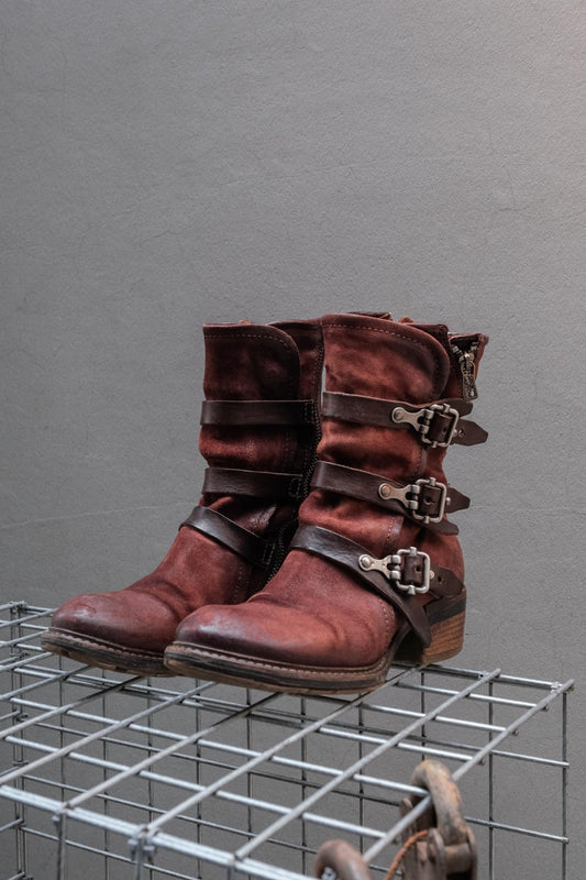 A.S.98 Triple Buckle Distressed Leather Boots三扣帶復古舊化皮革靴
