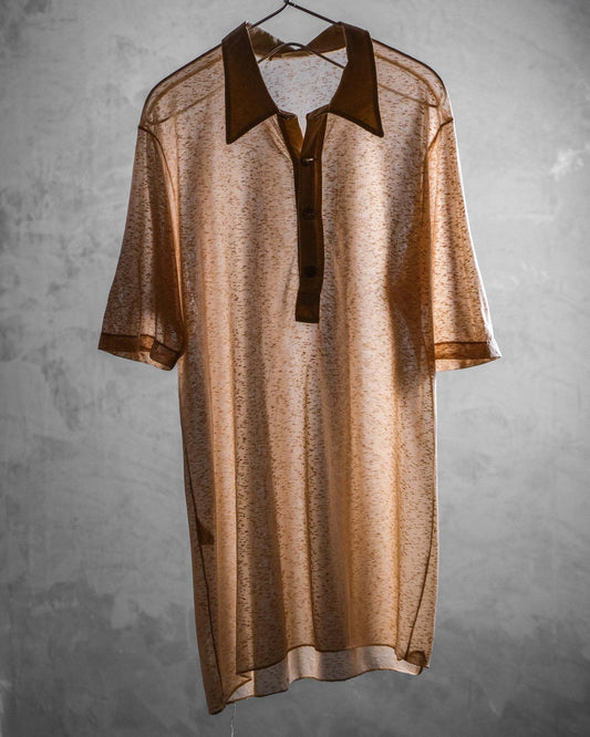 French 80’s Vintage Mesh Sheer Polo Shirt 法國古著 彈性透膚斑紋polo衫