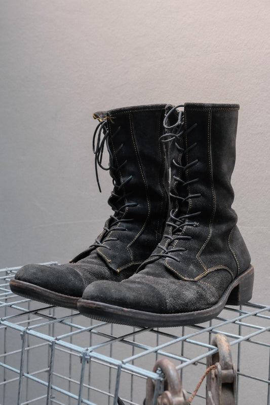 The Viridi-anne Black Reverse Leather Side-Zip Combat Boots 黑色反絨皮側拉鍊戰鬥靴