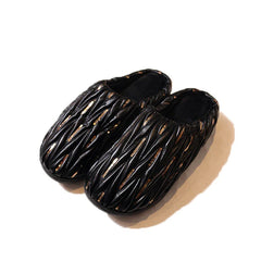 SUBU ANQUET BLACK warm water-repellent leather slippers ripple black gold