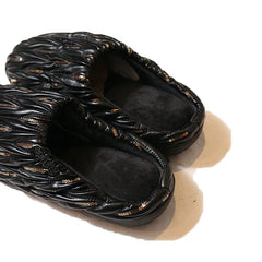 SUBU ANQUET BLACK warm water-repellent leather slippers ripple black gold