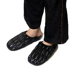 SUBU ANQUET BLACK warm water-repellent leather slippers ripple black gold