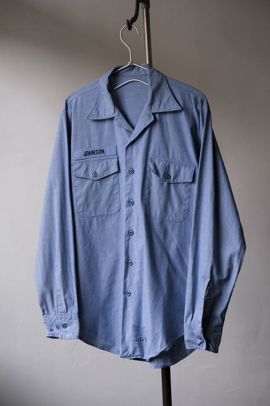 80年代 USN ミリタリー シャンブレー ユーティリティ ボタンダウン 長袖シャツ