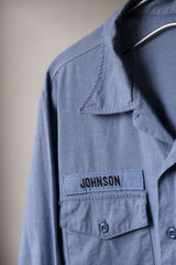 80年代 USN ミリタリー シャンブレー ユーティリティ ボタンダウン 長袖シャツ