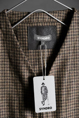 Syndro Houndstooth Tweed Breath Holder Zipper Gilet Vest Taiwanese designer brand houndstooth wool blend zipper suit vest vest