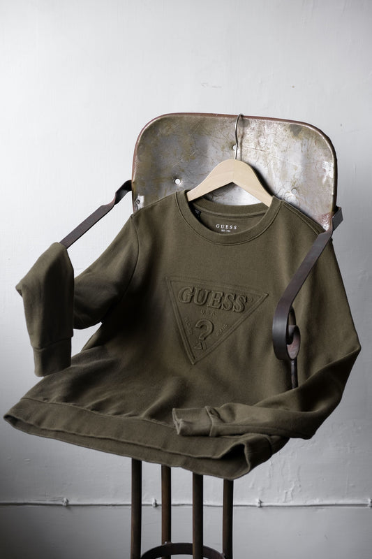 GUESS 3D Logo Sweatshirt Made in USA 美國丹寧品牌 軍綠衛衣 美國製