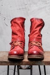 AIRSTEP By A.S.98 Red Distressed Leather Fold-Over Buckle Ankle Boots 義大利手工舊化磚紅皮革摺口扣帶綁帶短靴