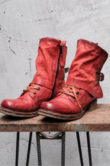 AIRSTEP By A.S.98 Red Distressed Leather Fold-Over Buckle Ankle Boots 義大利手工舊化磚紅皮革摺口扣帶綁帶短靴
