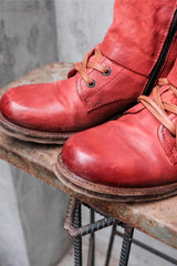 AIRSTEP By A.S.98 Red Distressed Leather Fold-Over Buckle Ankle Boots 義大利手工舊化磚紅皮革摺口扣帶綁帶短靴