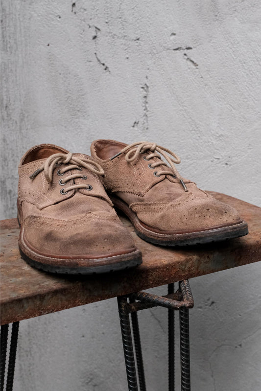 AllSaints Suede Wingtip Brogue Shoes 舊化卡其翻毛皮翼紋雕花低筒皮鞋