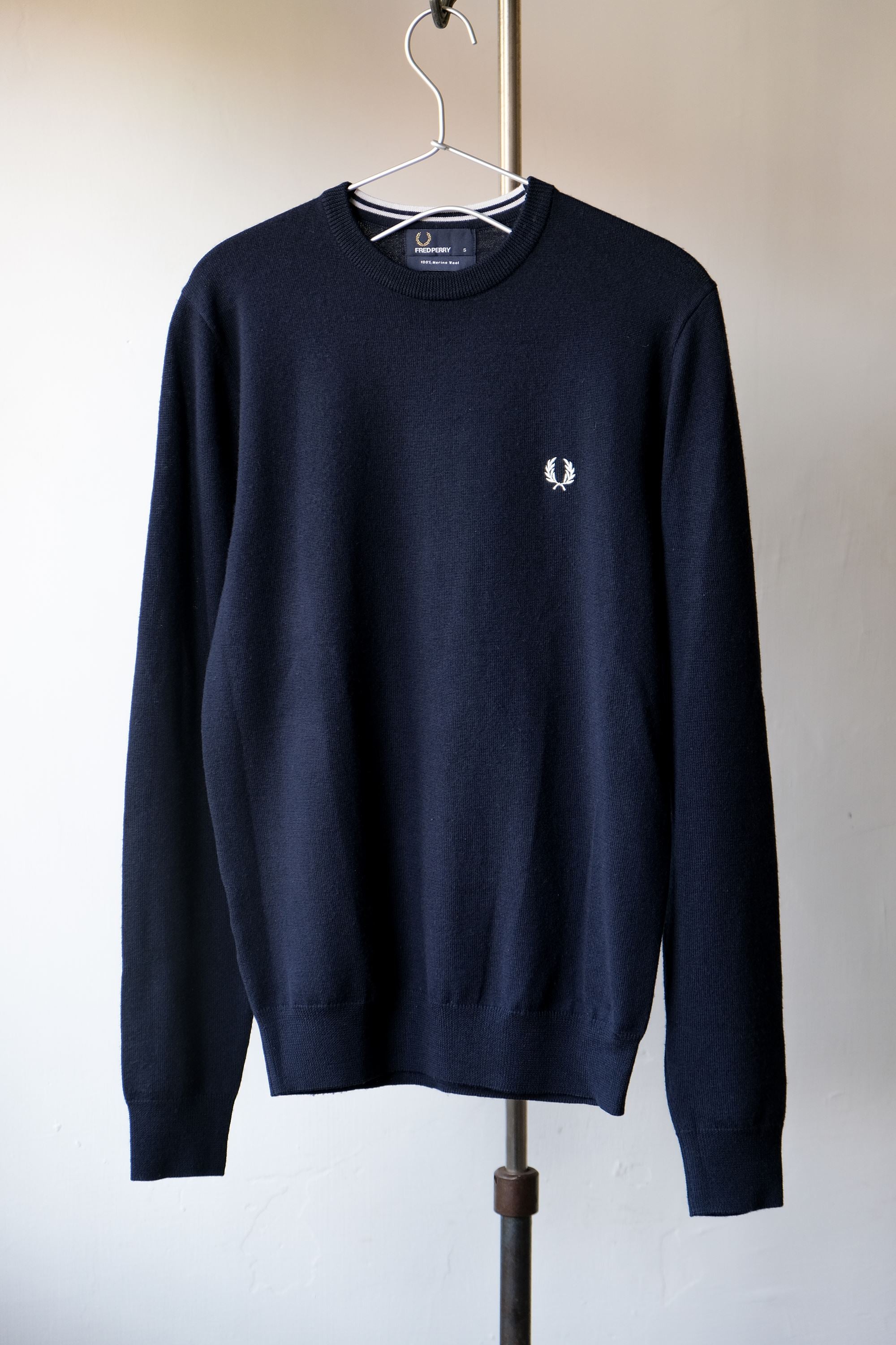 Fred Perry Wool Logo Sweater Navy Wool Sweater