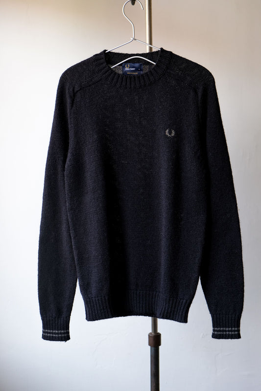 Fred Perry Wool Logo Raglan Sweater Navy Blue Wool Sweater Made in England