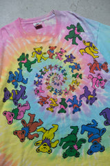 Greatful Dead 1989 ヴィンテージ ダンシング ベア タイダイ T シャツ アメリカのロック バンド デス フラワー カラー ダンシング ベア グループ T