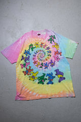 Greatful Dead 1989 ヴィンテージ ダンシング ベア タイダイ T シャツ アメリカのロック バンド デス フラワー カラー ダンシング ベア グループ T