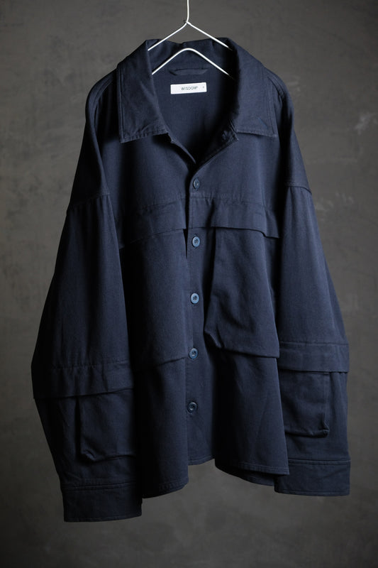 Wisdom 19A/W マルチポケット ミリタリー シャツ 台湾デザイナー ブランド マルチ ポケット ミリタリー シャツ ジャケット ネイビー ブルー