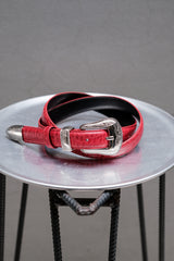 Western Buckle Red Croc Pattern Leather Belt 西部風格紅色鱷魚紋皮帶 全新品